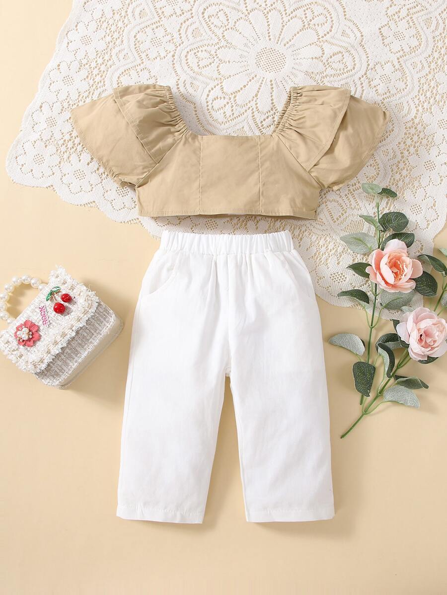嬰兒蛋糕袖上衣和斜插口袋長褲 - 彩色 - 查看 1