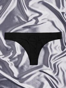 Women's Black High Stretch Casual Comfy Plain Fabric Thong Panties Set