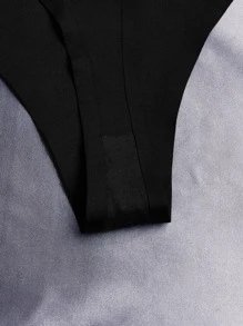 Women's Black High Stretch Casual Comfy Plain Fabric Thong Panties Set