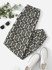 EMERY ROSE 滿版幾何圖案彈性腰帶長褲 - 彩色 - 查看 1