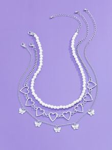 ROMWE 3pcs Butterfly Decor Necklace - Bạc - Xem 4