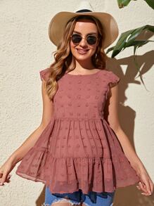 SHEIN Áo sơ mi Bà bầu Xù Viên lá sen màu trơn Boho - Bụi hồng - Xem 1