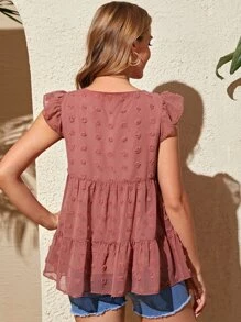 SHEIN Áo sơ mi Bà bầu Xù Viên lá sen màu trơn Boho - Bụi hồng - Xem 2