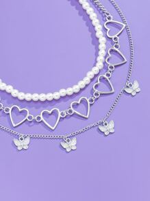 ROMWE 3pcs Butterfly Decor Necklace - Bạc - Xem 2