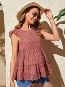 SHEIN Áo sơ mi Bà bầu Xù Viên lá sen màu trơn Boho - Bụi hồng - Xem 3