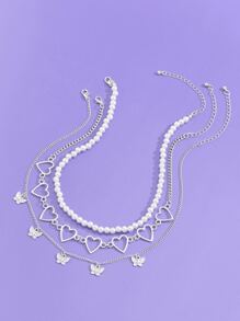ROMWE 3pcs Butterfly Decor Necklace - Bạc - Xem 3