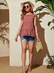 SHEIN Áo sơ mi Bà bầu Xù Viên lá sen màu trơn Boho - Bụi hồng - Xem 5