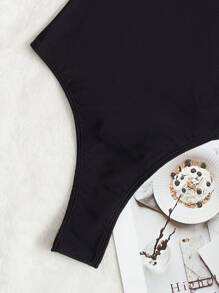 SHEIN Swim Summer Beach Plain Criss Cross One Piece Swimsuit - Black - View 6