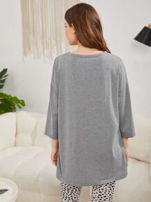 SHEIN 豹紋印花落肩袖休閒服上裝 - 灰色 - 查看 3