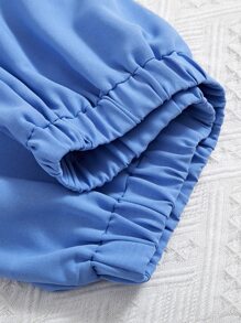 Trelyra Solid Ruched Off Shoulder Crop Top & Shorts - Blue - View 3