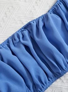 Trelyra Solid Ruched Off Shoulder Crop Top & Shorts - Blue - View 4