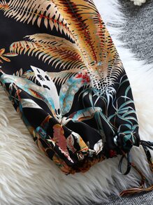 SHEIN Holidaya Plus Tropical Print Knot Hem Trousers - Multicolor - View 3