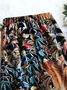 SHEIN Holidaya Plus Tropical Print Knot Hem Trousers - Multicolor - View 5