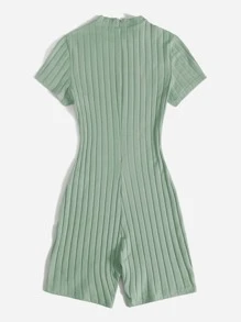 SHEIN EZwear Mock Neck Rib-knit Unitard Romper - Mint Green - View 2