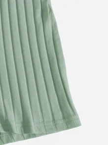 SHEIN EZwear Mock Neck Rib-knit Unitard Romper - Mint Green - View 4