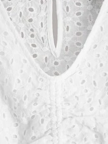 SHEIN Áo cánh Gái Nút Xù Viên lá sen Tranh thêu màu trơn Boho - trắng - Xem 3