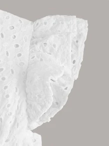 SHEIN Áo cánh Gái Nút Xù Viên lá sen Tranh thêu màu trơn Boho - trắng - Xem 4