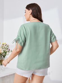 SHEIN Top escote V con cordón puño fruncido - verde menta - Ver 2