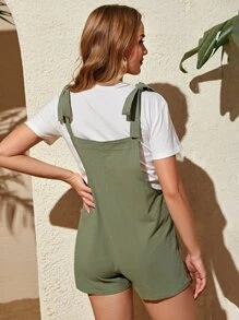 SHEIN Maternity Double Pocket Knot Shoulder Overalls - Army Green - View 2