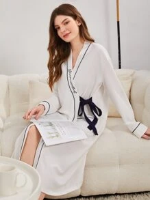 SHEIN Unity Áo choàng giản dị Nữ Thắt lưng Túi Trọn gói Lá thư Giải trí - trắng - Xem 2