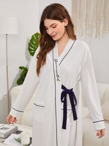 SHEIN Unity Áo choàng giản dị Nữ Thắt lưng Túi Trọn gói Lá thư Giải trí - trắng - Xem 3