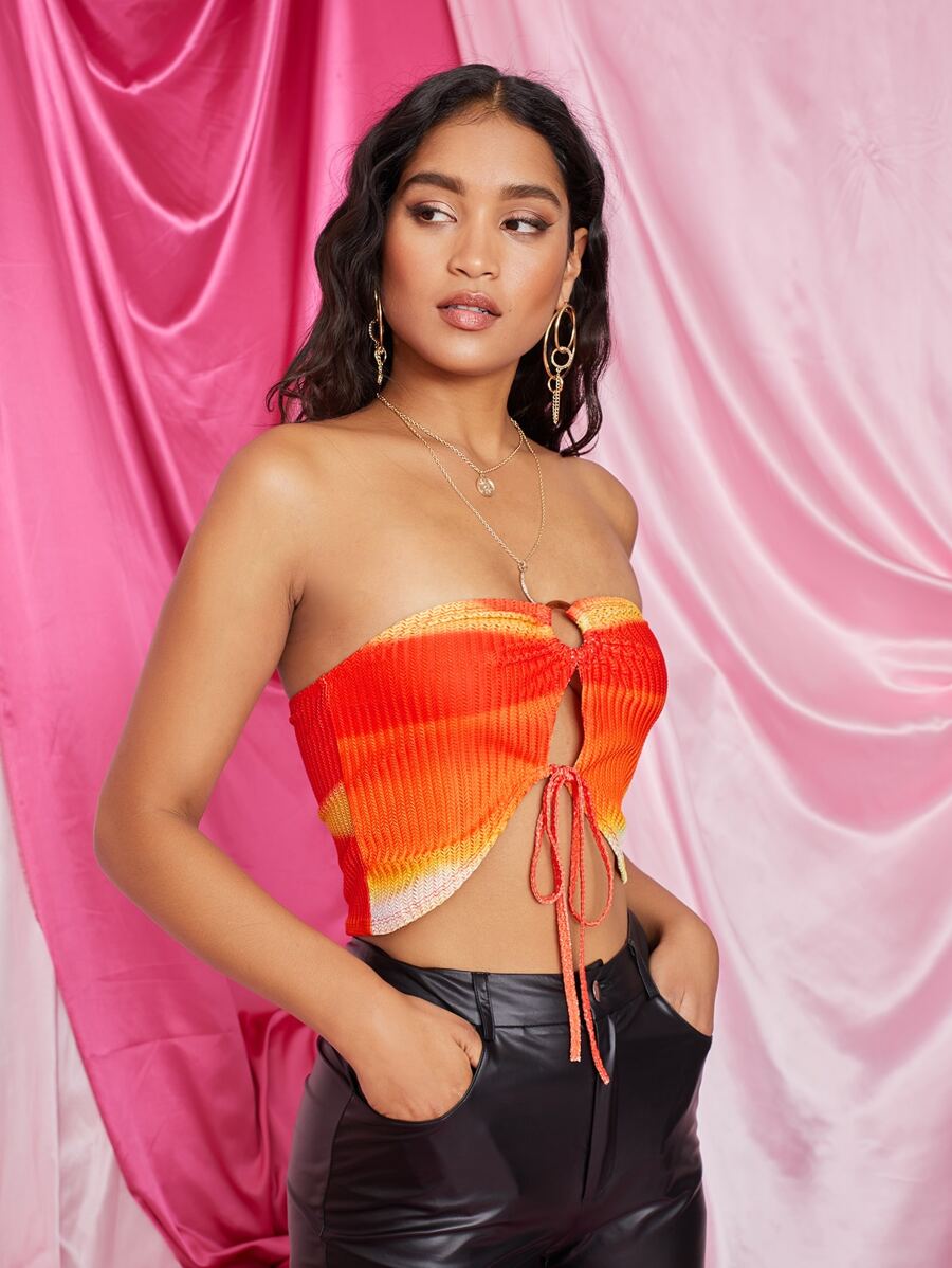 SHEIN VCAY Áo nữ Thắt nơ trước Ombre Gợi cảm - Nhiều màu - Xem 1