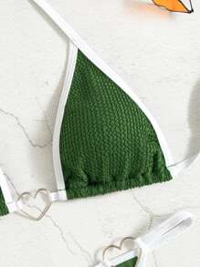 綁繩裝飾淺口三角比基尼 - 墨綠色 - 查看 5