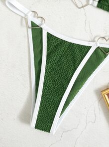 綁繩裝飾淺口三角比基尼 - 墨綠色 - 查看 3