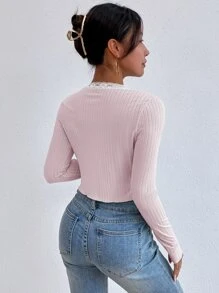 SHEIN Unity Top ribete con encaje con parte delantera abierta & Top de tirantes - Rosa Pálido - Ver 2
