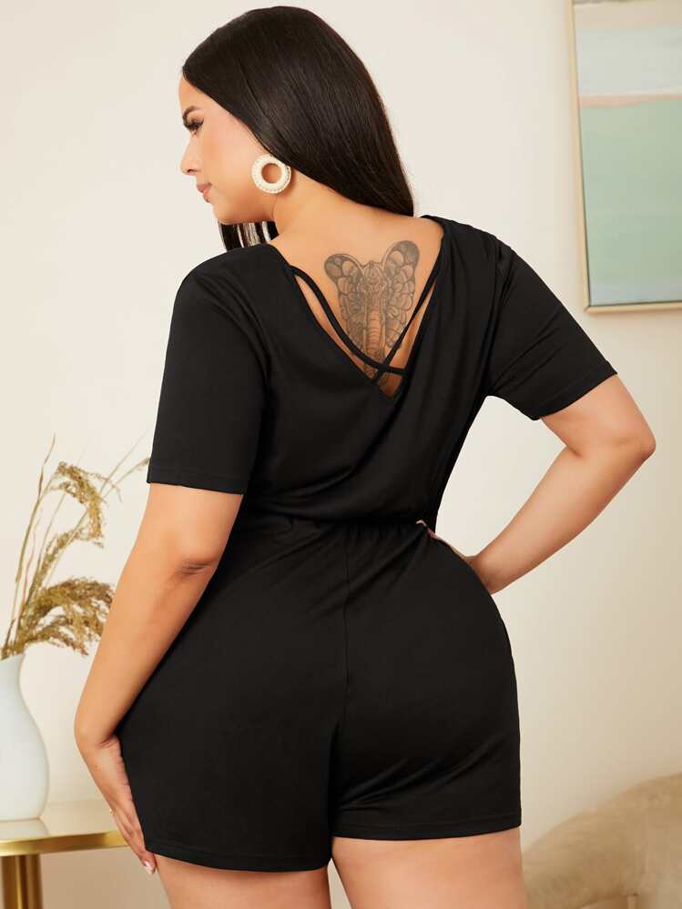 SHEIN LUNE Mono con tira cruzada - Negro - Añade 1