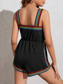 SHEIN LUNE Áo liền quần nữ sọc cầu vồng Giải trí - màu đen - Xem 3