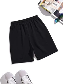 ROMWE MEN Hombres Shorts árbol con estampado de letra - Negro - Ver 2