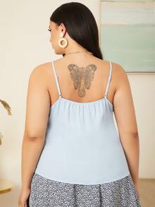 SHEIN Plus Guipure Lace Pearl Beaded Cami Top - Baby Blue - View 2