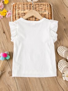 Niñitas Top tank con estampado de unicornio de manga con volante - Blanco - Ver 2