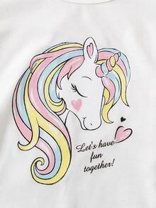 Niñitas Top tank con estampado de unicornio de manga con volante - Blanco - Ver 3