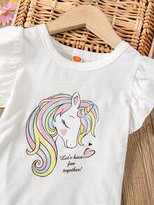Niñitas Top tank con estampado de unicornio de manga con volante - Blanco - Ver 5