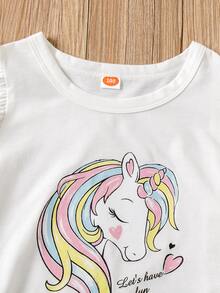 Niñitas Top tank con estampado de unicornio de manga con volante - Blanco - Ver 6
