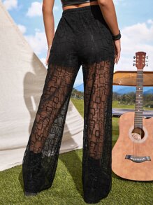 SHEIN Unity transparente con encaje Shorts Pantalones de pierna ancha - Negro - Ver 2