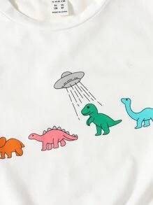 SHEIN Girls Dinosaur Print Tee - White - View 4