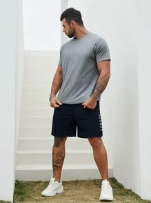 Quần short thể thao cạp rút họa tiết chữ Boyfriend Style dành cho nam - Màu xanh hải quân - Xem 4