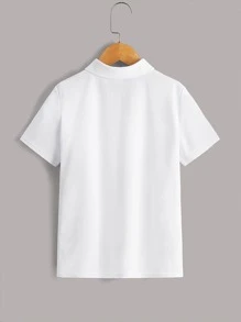 SHEIN Camisa polo para niños mayores con patrón de dinosaurios y rayas - Blanco - Ver 2