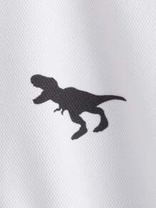 SHEIN Camisa polo para niños mayores con patrón de dinosaurios y rayas - Blanco - Ver 3