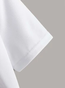 SHEIN Camisa polo para niños mayores con patrón de dinosaurios y rayas - Blanco - Ver 4