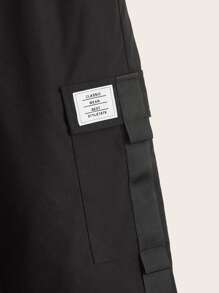 SHEIN Boys Reflective Drawstring Waist Flap Pocket Patch Detail Trousers - Black - View 3