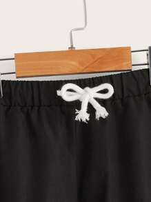 SHEIN Boys Reflective Drawstring Waist Flap Pocket Patch Detail Trousers - Black - View 4