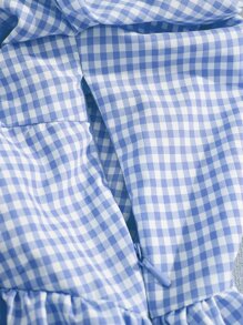 Trelyra 泡泡袖荷叶边下摆格纹衬衫褶边上衣