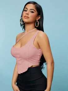 SHEIN SXY Solid One Shoulder Crop Top - Baby Pink - View 3