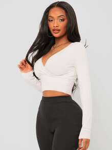 SHEIN SXY Surplice Neck Crop Tee - White - View 5