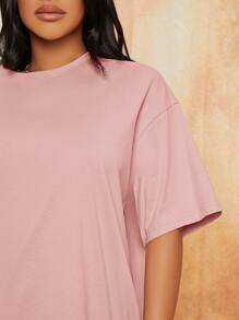 SHEIN SXY Áo thun nữ màu trơn Giải trí - Bụi hồng - Xem 5