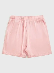 SHEIN 男士素色緞面休閒短褲 - 淺粉色 - 查看 2
